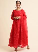 Net Red Traditional Wear Zari Work Straight Suit